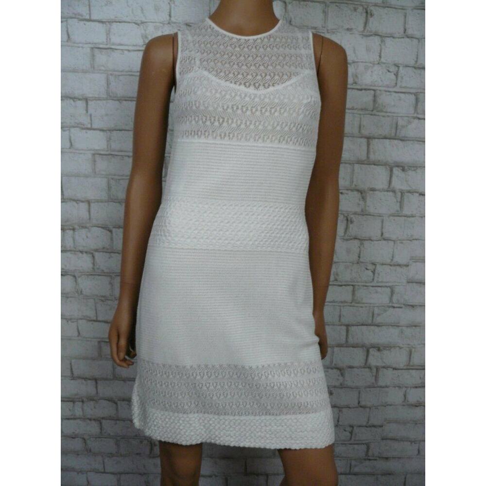 $695 Boutique Moschino White Stretch Knit Sleeveless Sheath Dress 4 US NEW
